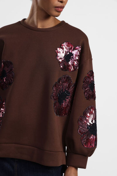 FELPA DIXIE CON FIORI IN PAILLETTES
