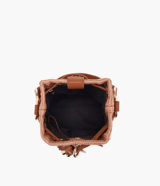 SECCHIELLO LA CARRIE MINI IN RAFFIA E CRISTALLI