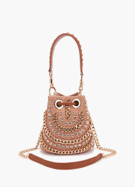 SECCHIELLO LA CARRIE MINI IN RAFFIA E CRISTALLI