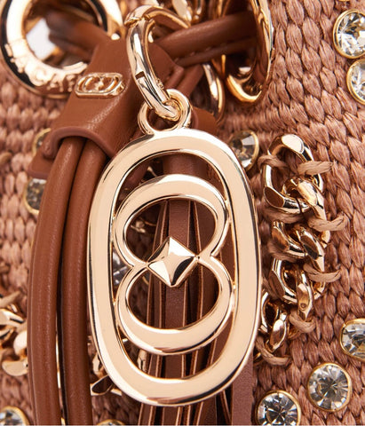 SECCHIELLO LA CARRIE MINI IN RAFFIA E CRISTALLI